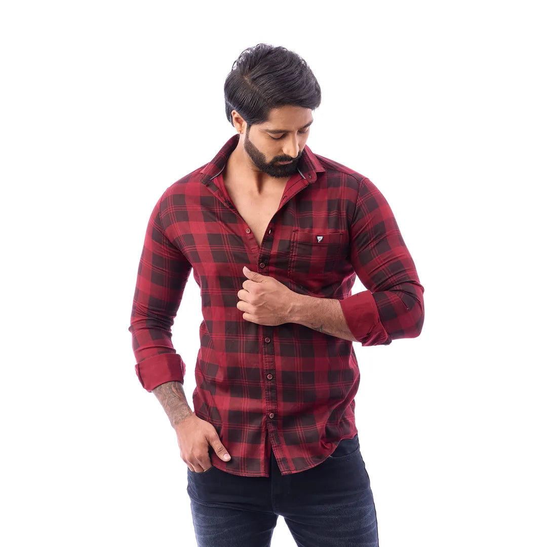 Men Green And Black Print Checked Shirt - 1492