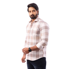 Light Sandal Nodal Print Checked Shirt For Men - 1080