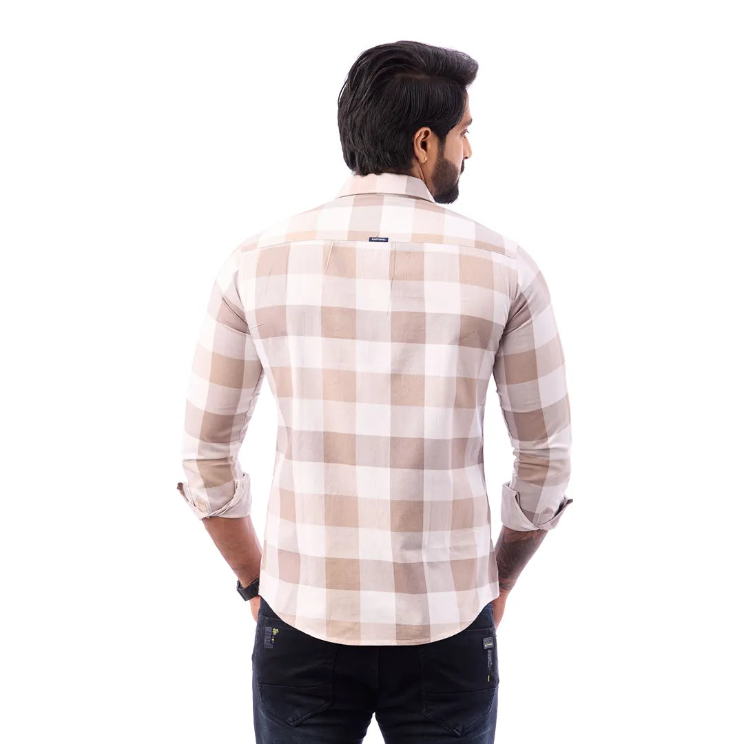 Light Sandal Nodal Print Checked Shirt For Men - 1080