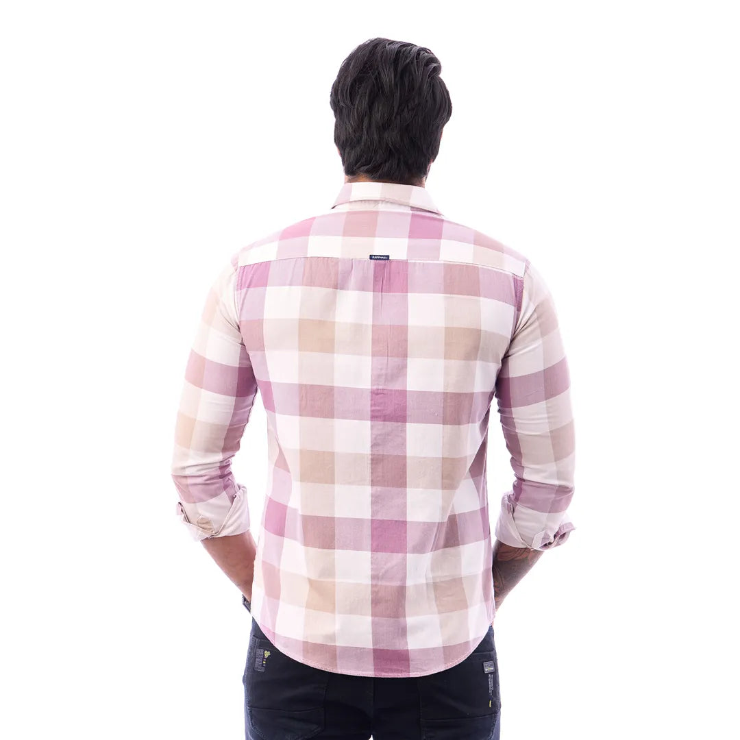 Light Sandal Nodal Print Checked Shirt For Men - 1080