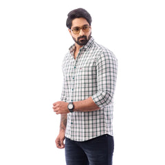 Green Twill Checked Shirt For Men - 1185