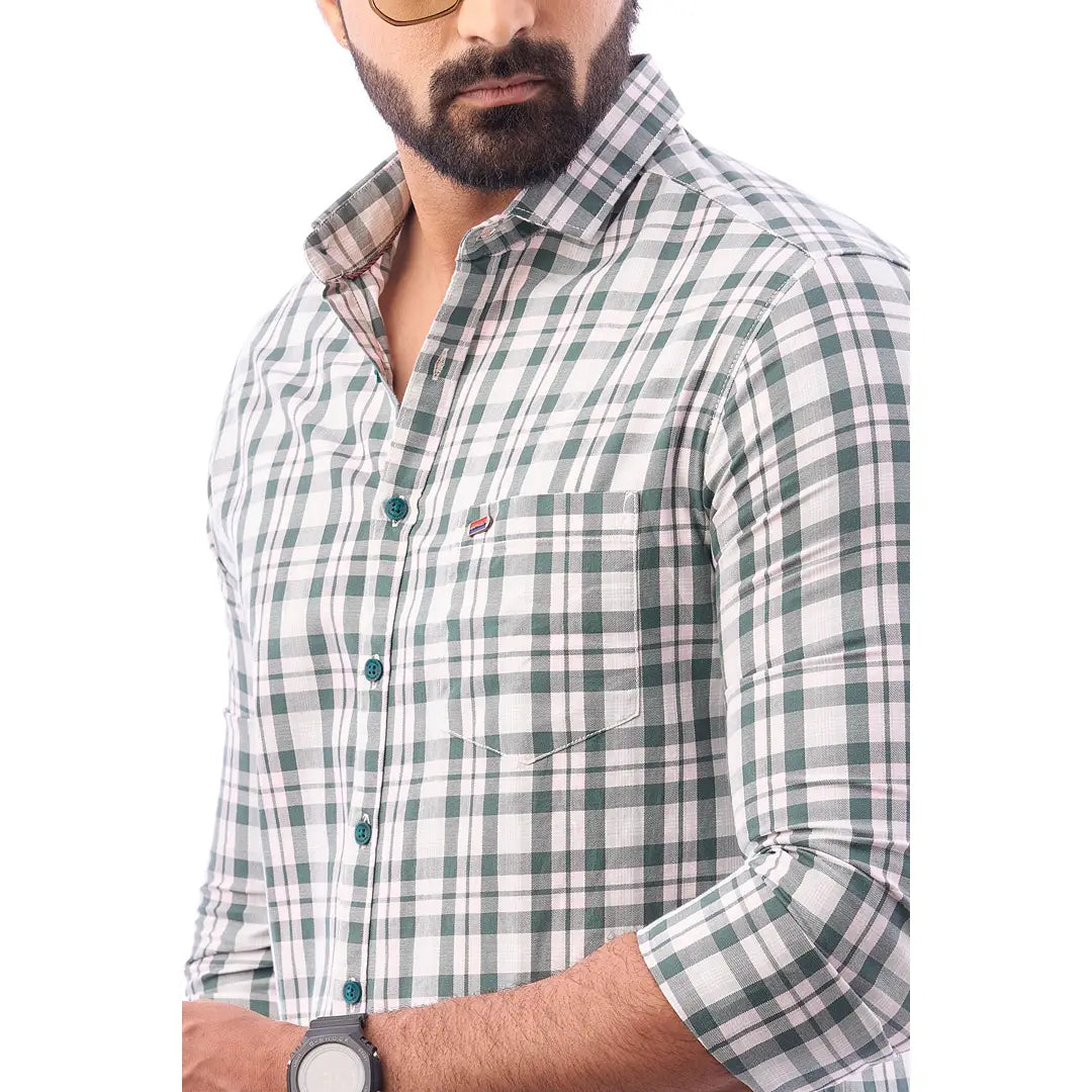 Green Twill Checked Shirt For Men - 1185