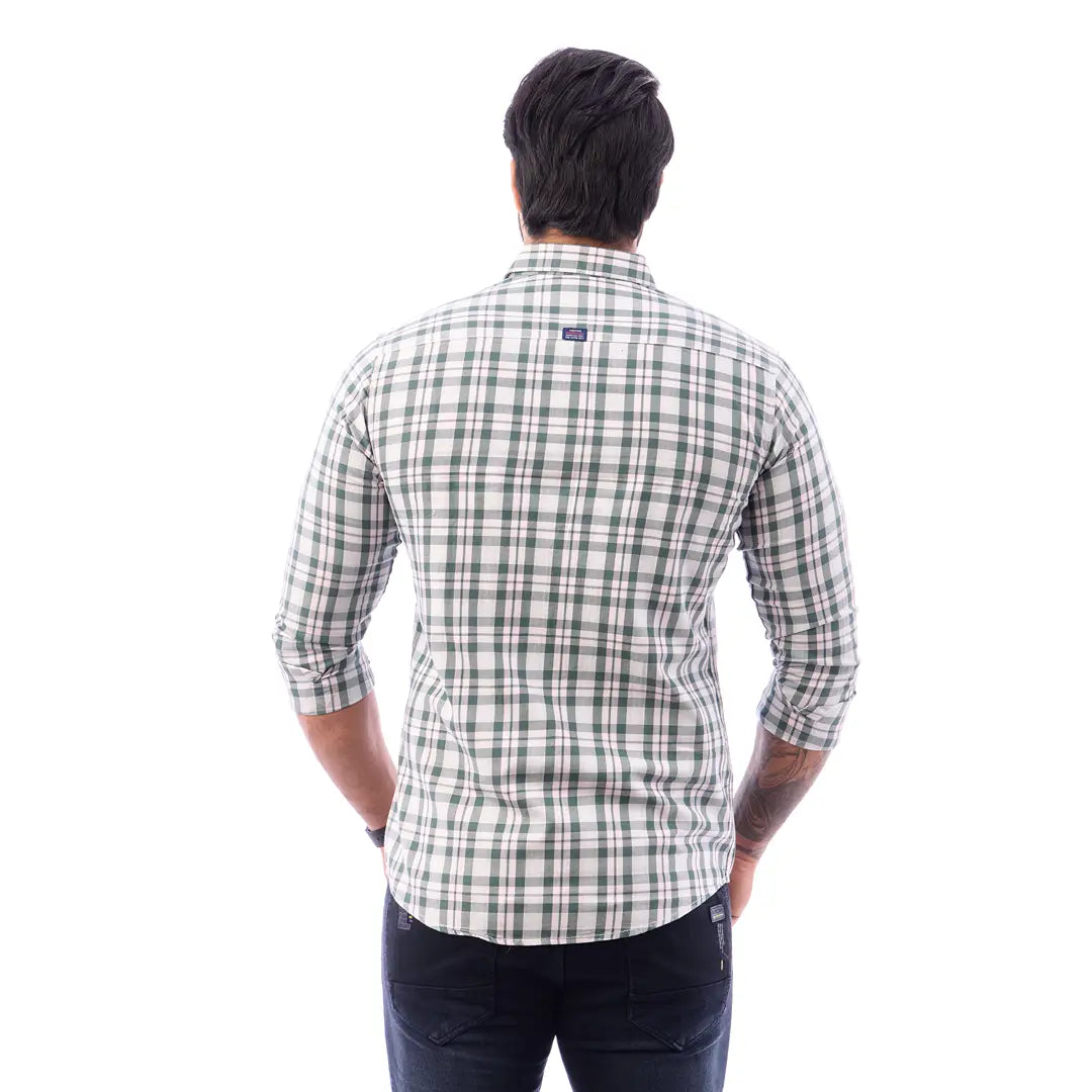 Green Twill Checked Shirt For Men - 1185