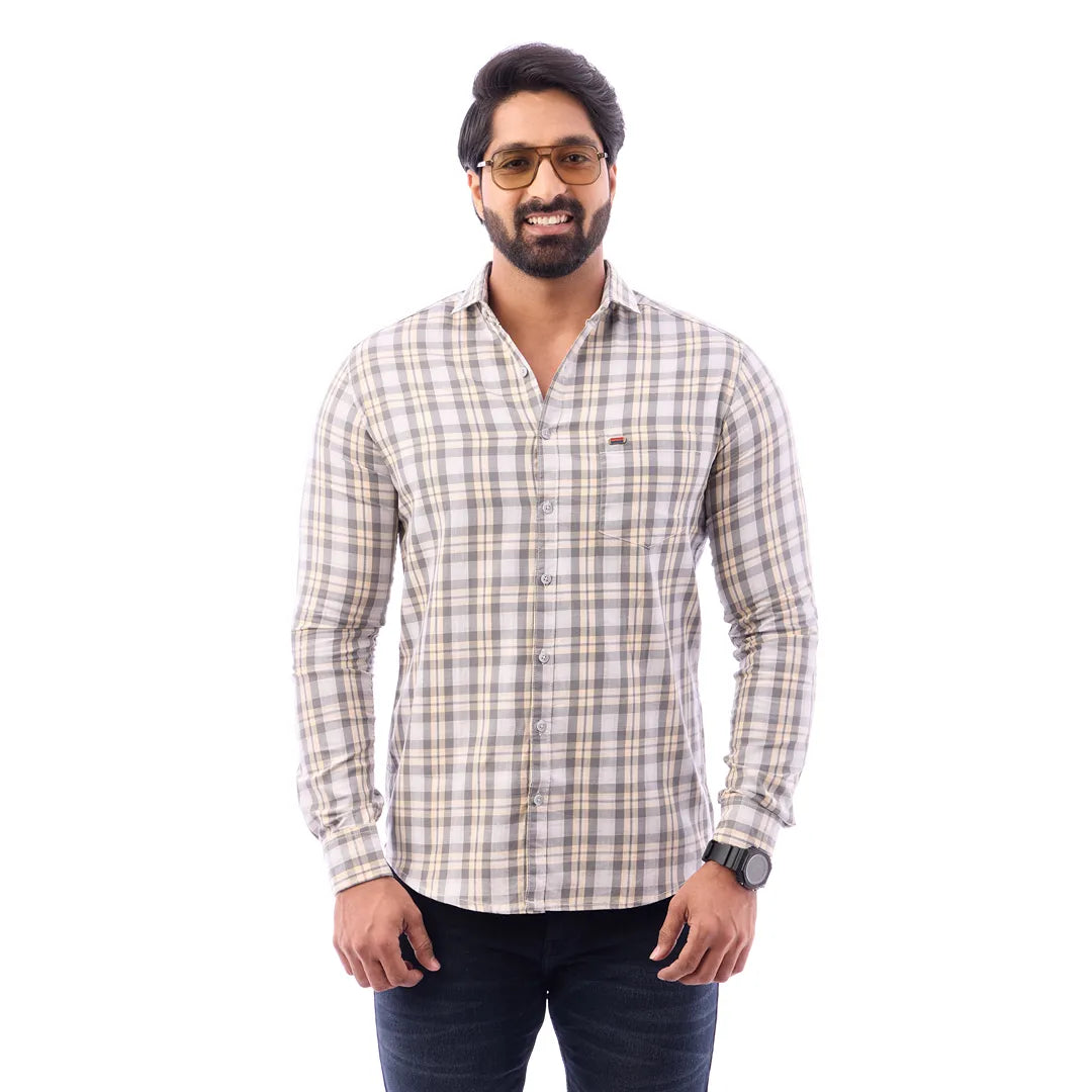 Green Twill Checked Shirt For Men - 1185