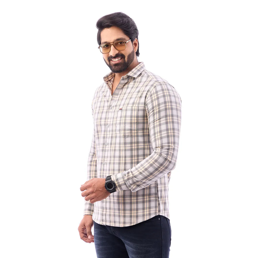 Green Twill Checked Shirt For Men - 1185