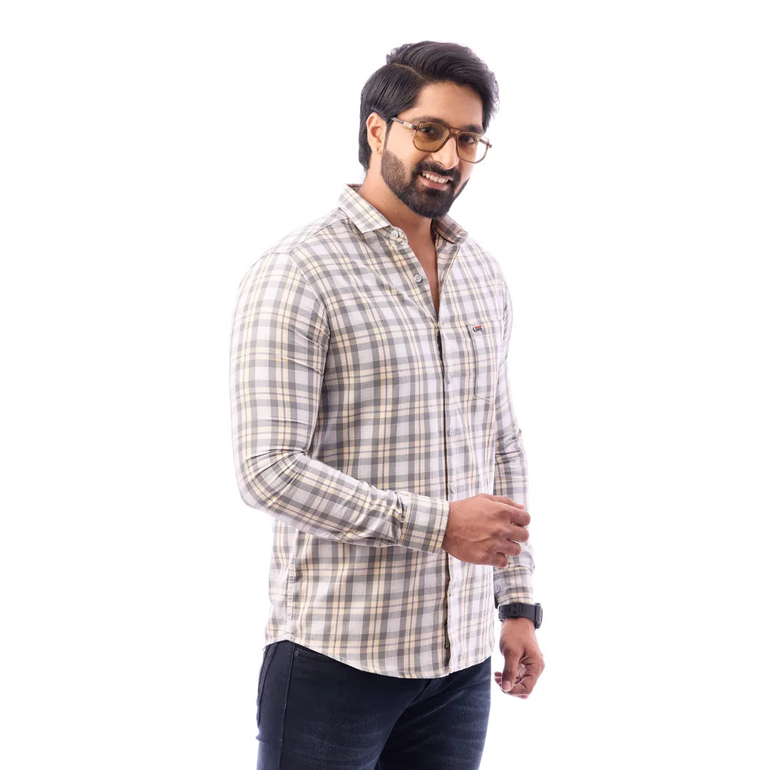 Green Twill Checked Shirt For Men - 1185