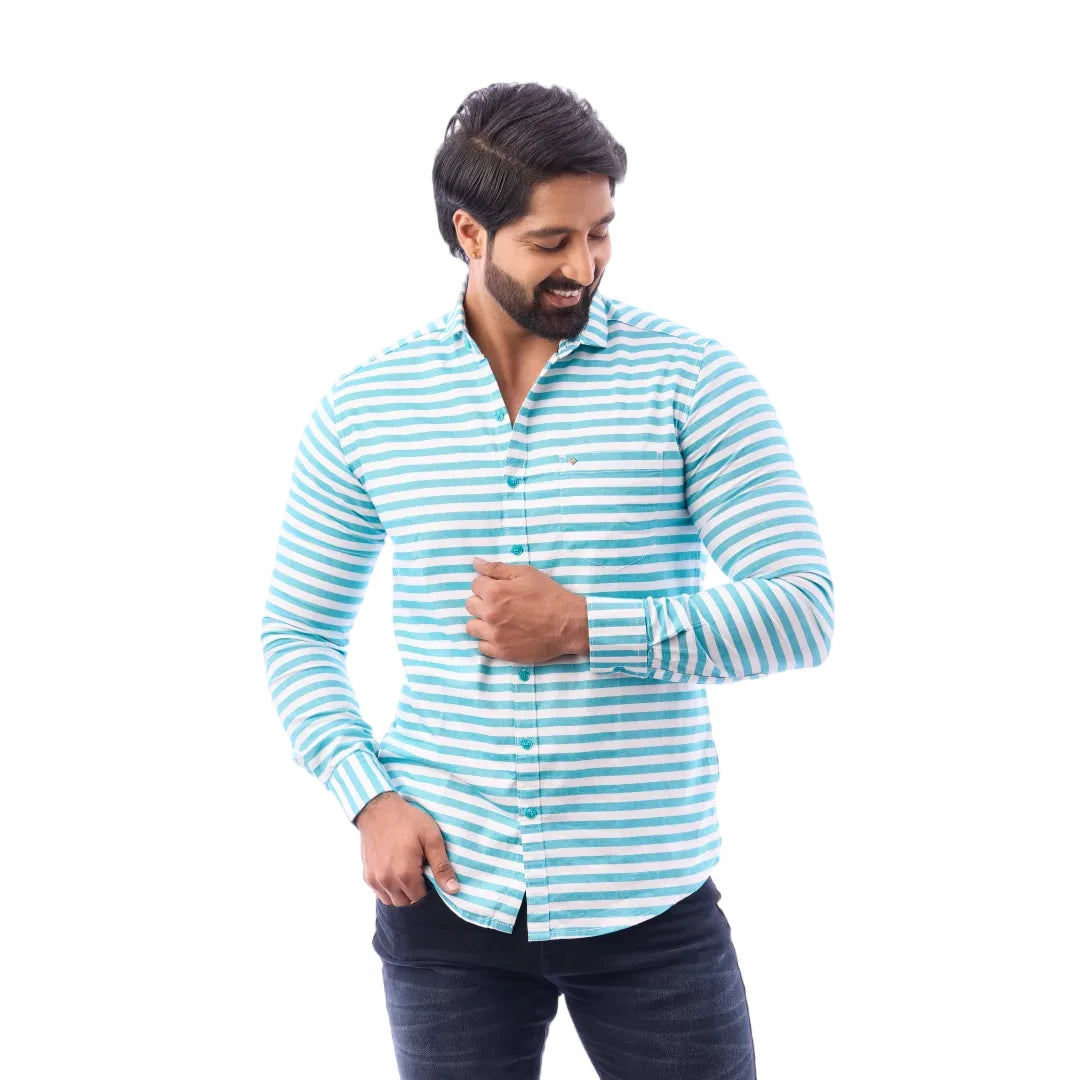 Green Oxford Striped Shirt For Men - 1205