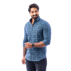 Blue Print Checked Shirt For Men - 1423