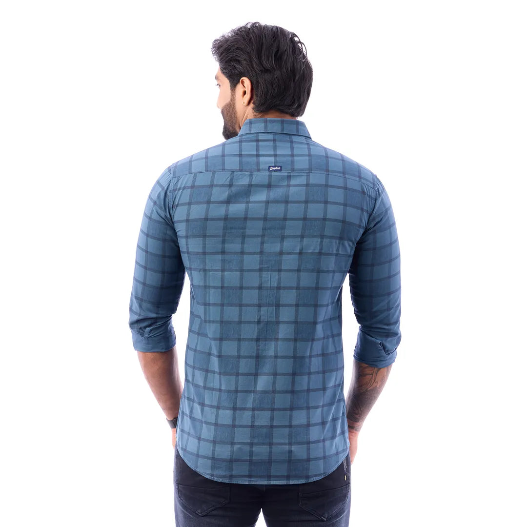 Blue Print Checked Shirt For Men - 1423