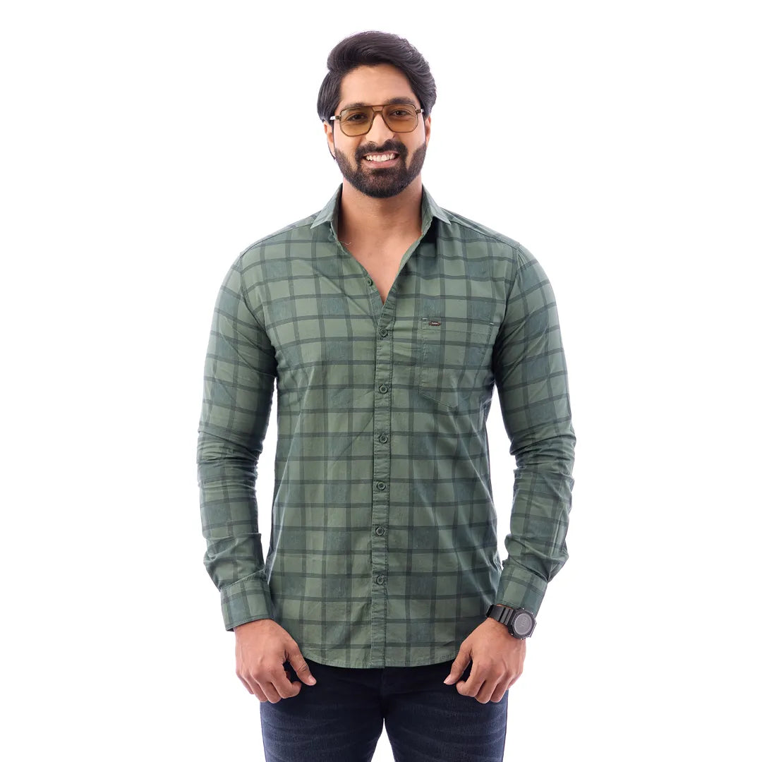 Blue Print Checked Shirt For Men - 1423