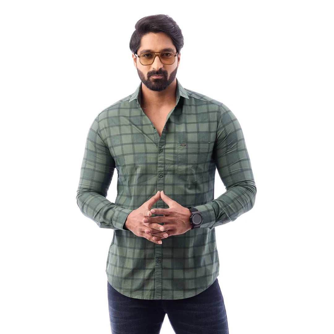 Blue Print Checked Shirt For Men - 1423