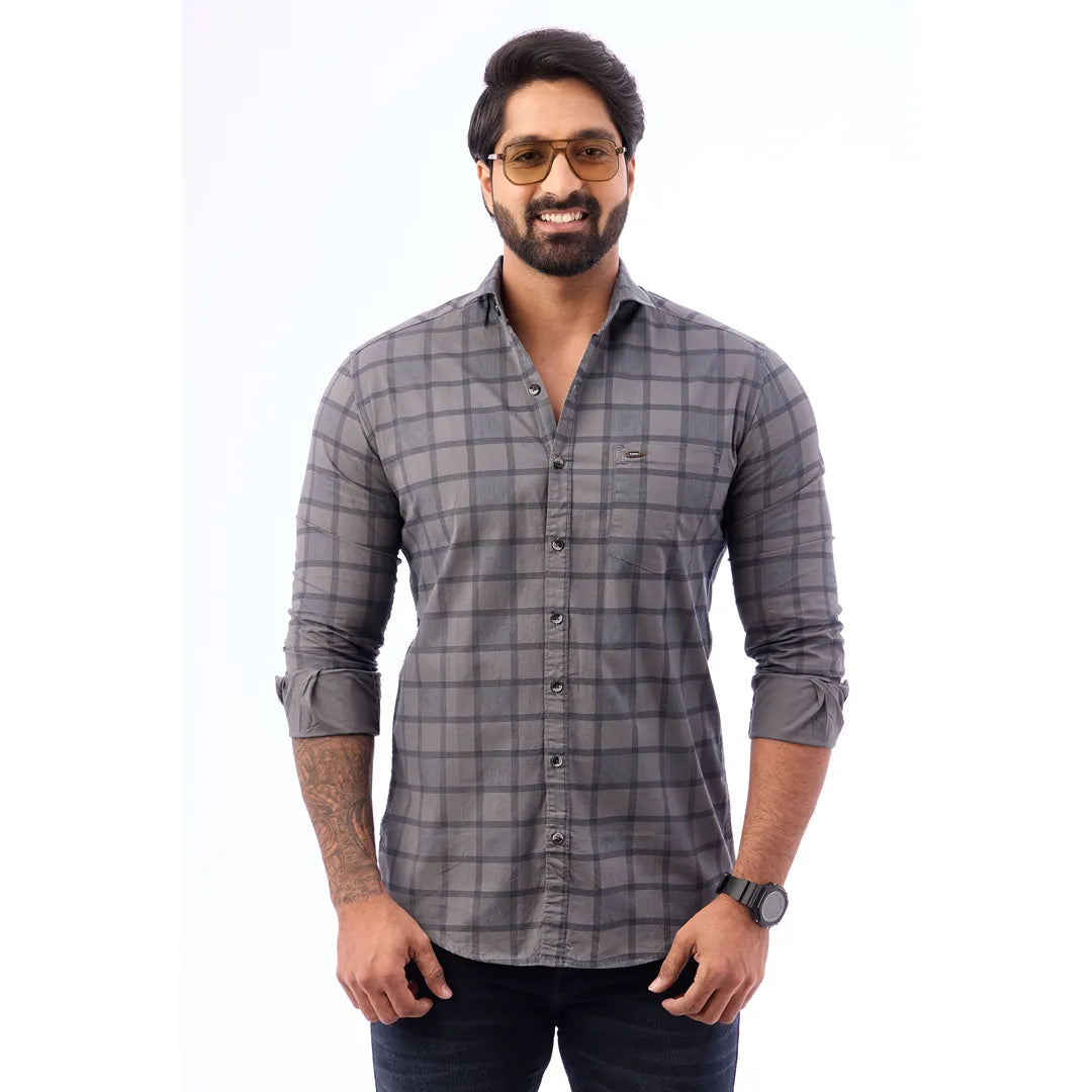 Blue Print Checked Shirt For Men - 1423