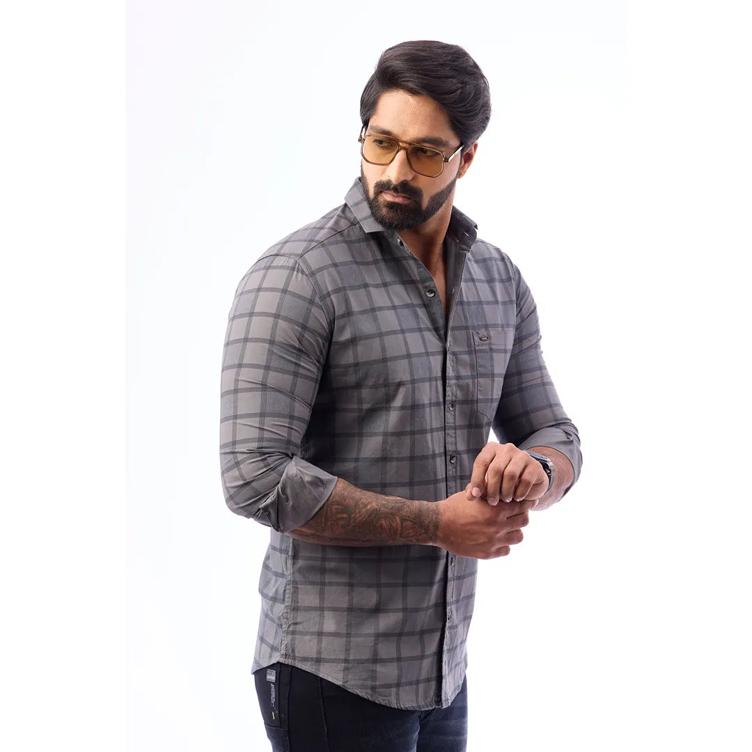 Blue Print Checked Shirt For Men - 1423