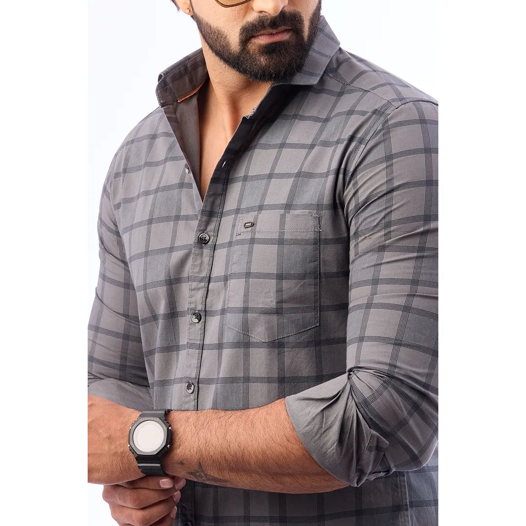 Blue Print Checked Shirt For Men - 1423