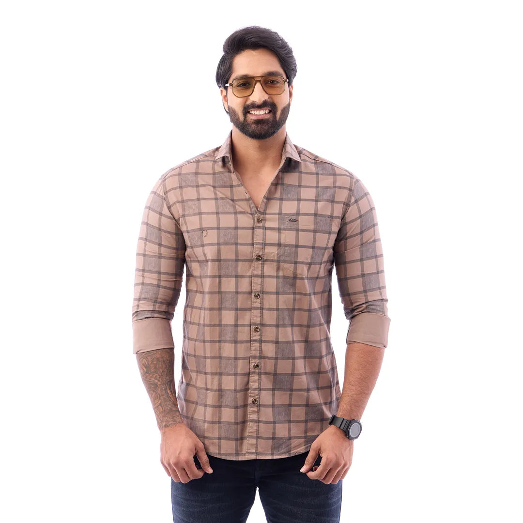 Blue Print Checked Shirt For Men - 1423