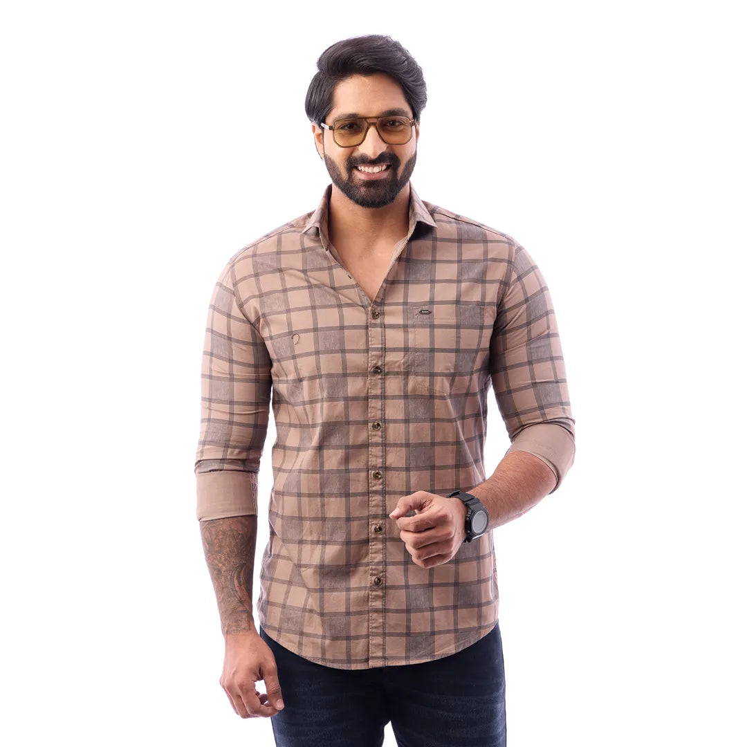 Blue Print Checked Shirt For Men - 1423