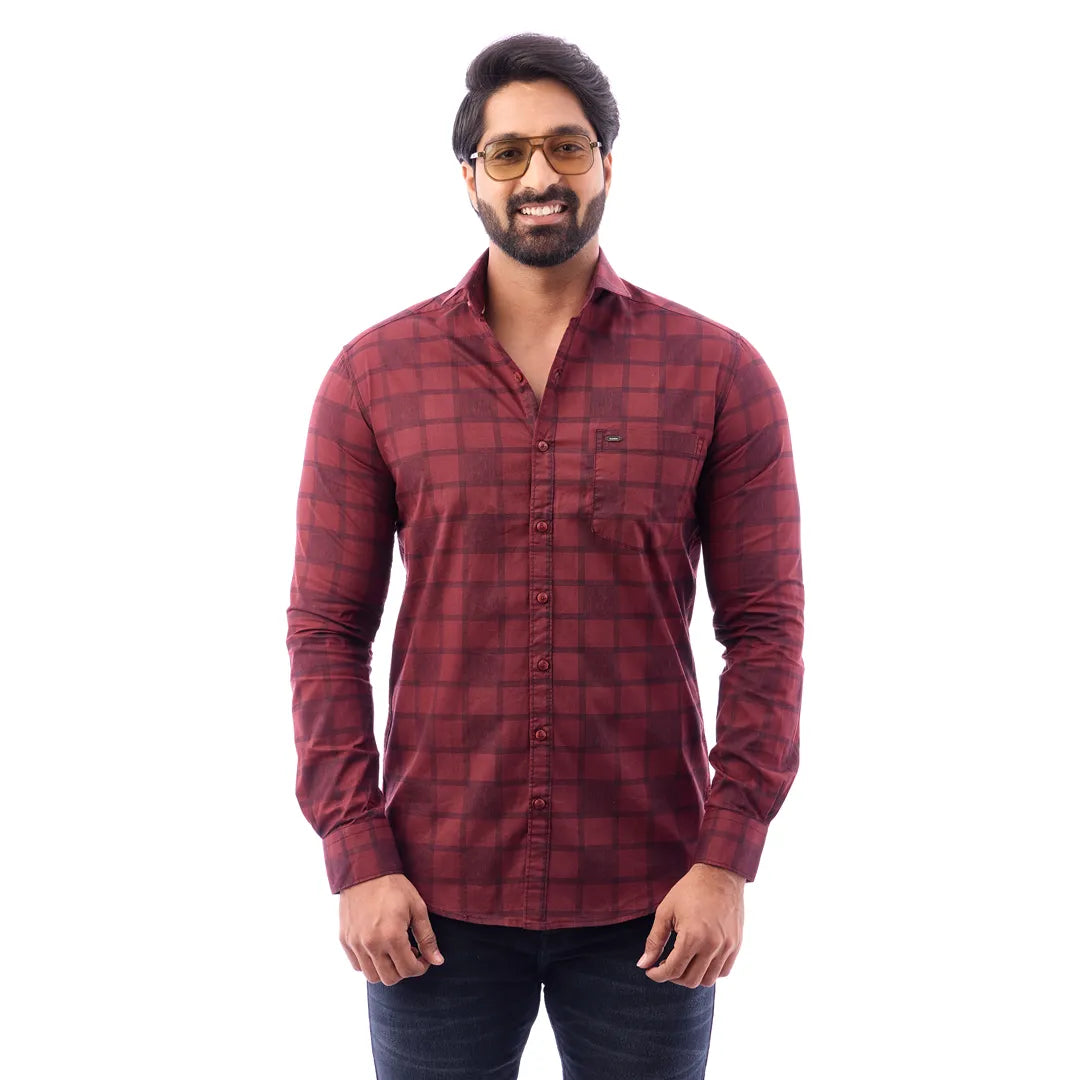 Blue Print Checked Shirt For Men - 1423