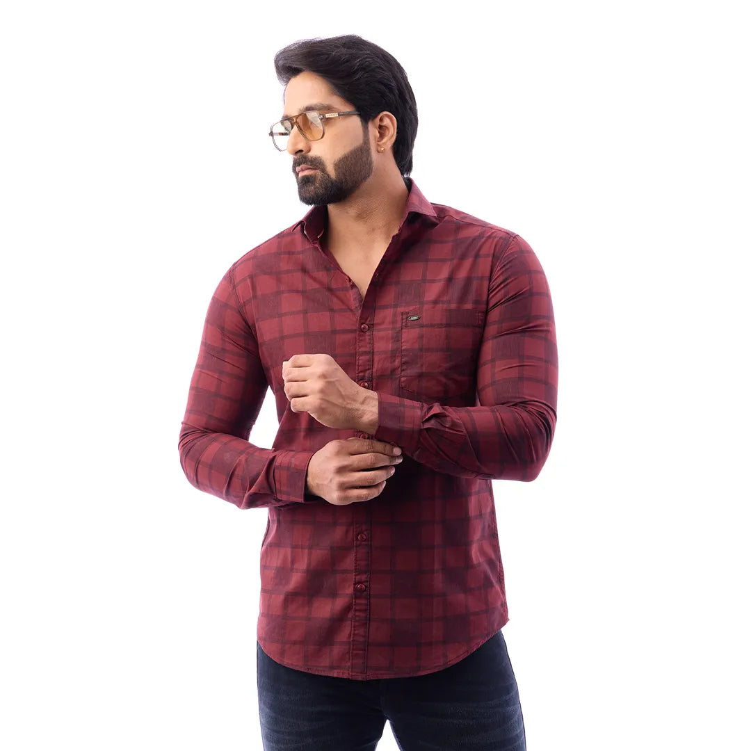 Blue Print Checked Shirt For Men - 1423