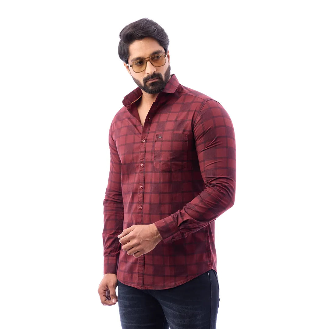 Blue Print Checked Shirt For Men - 1423