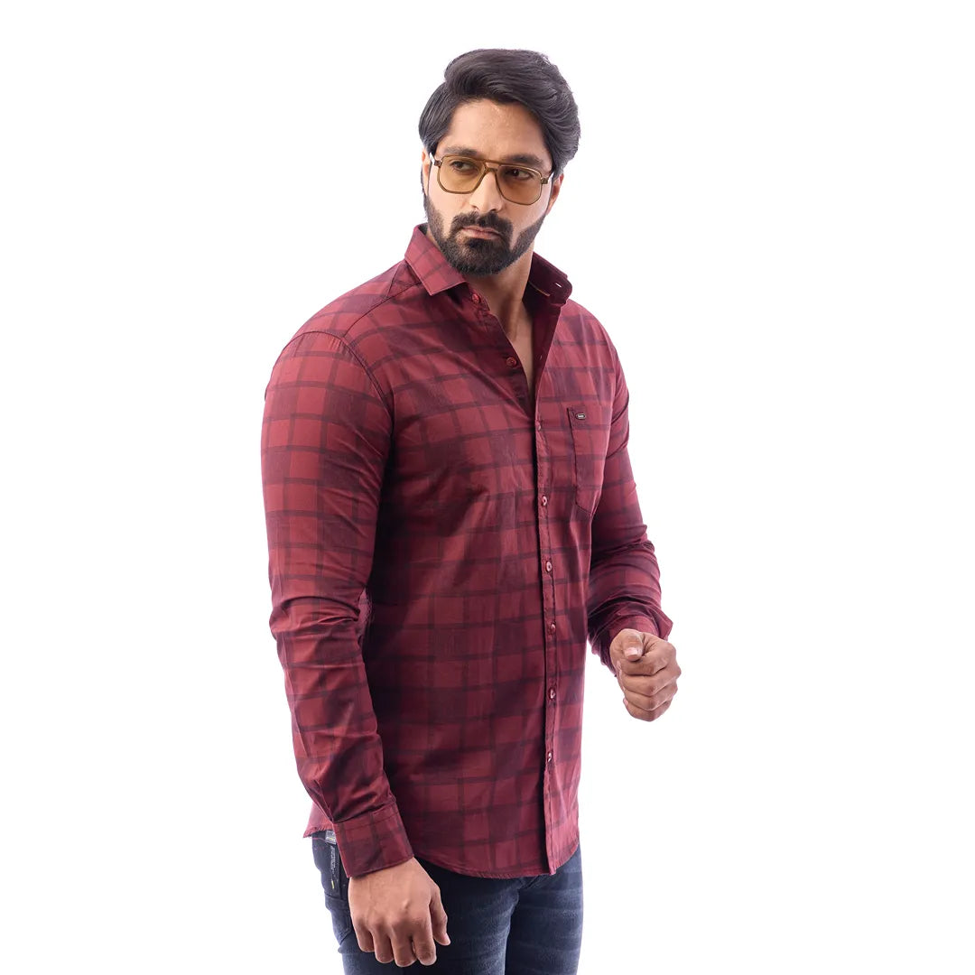 Blue Print Checked Shirt For Men - 1423