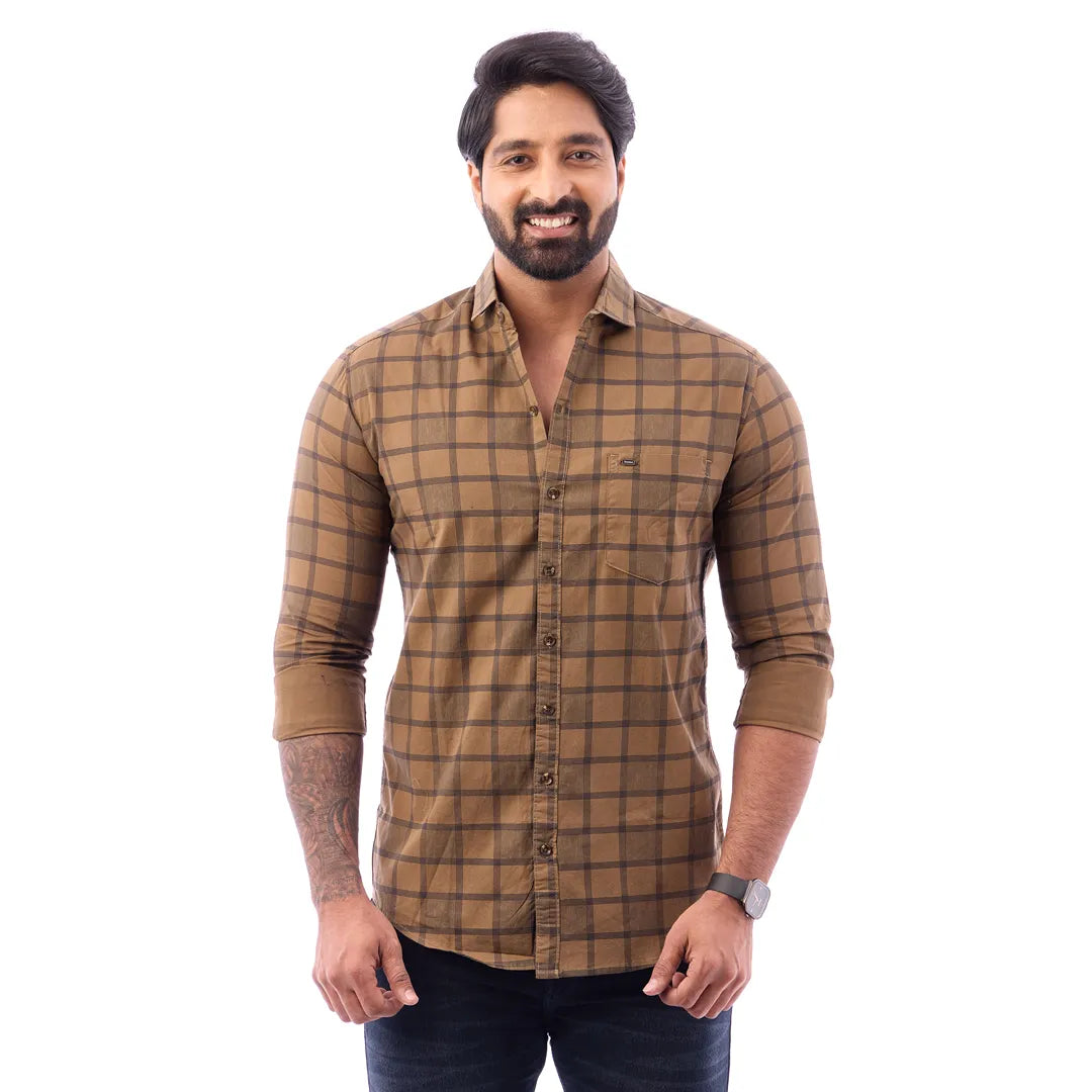 Blue Print Checked Shirt For Men - 1423