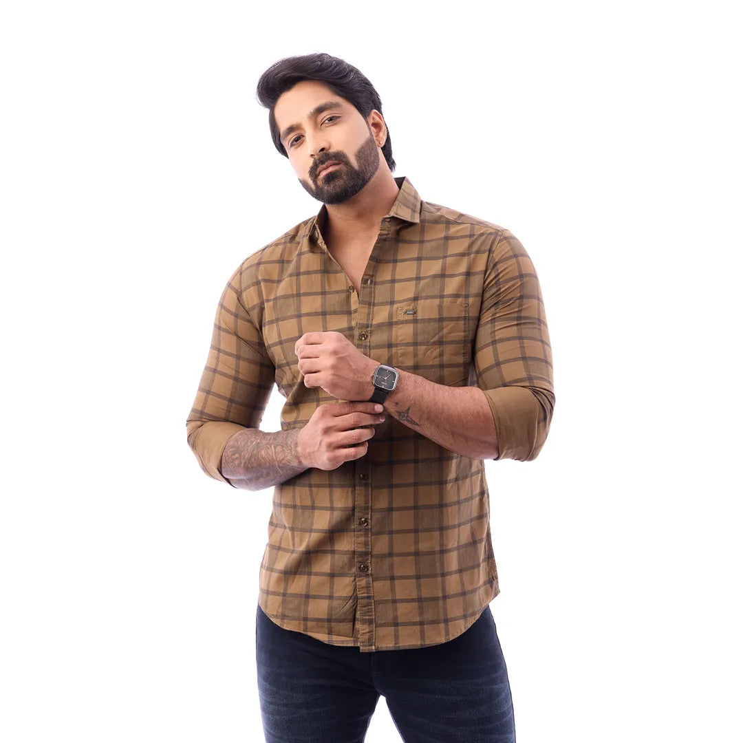 Blue Print Checked Shirt For Men - 1423