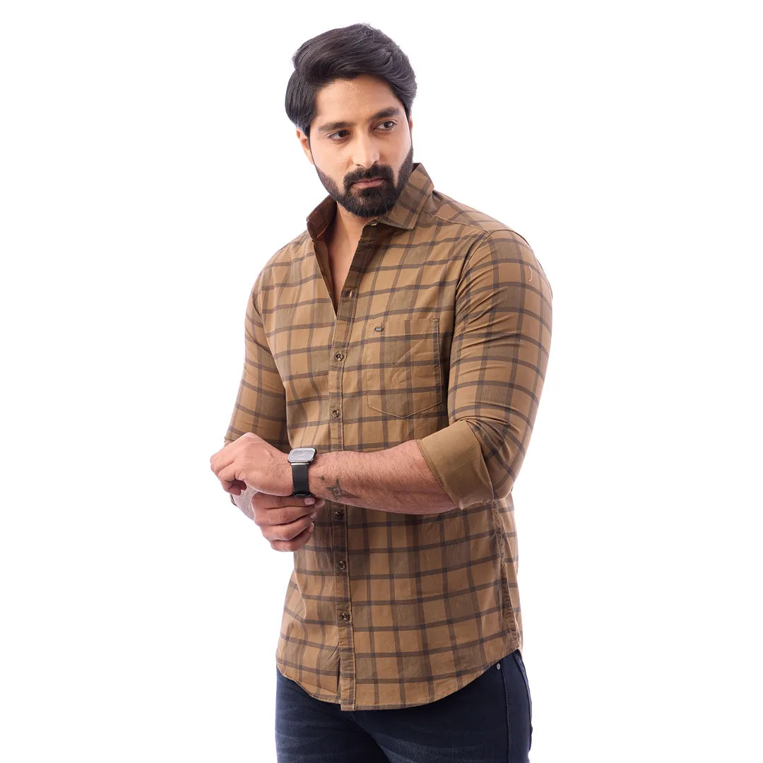 Blue Print Checked Shirt For Men - 1423