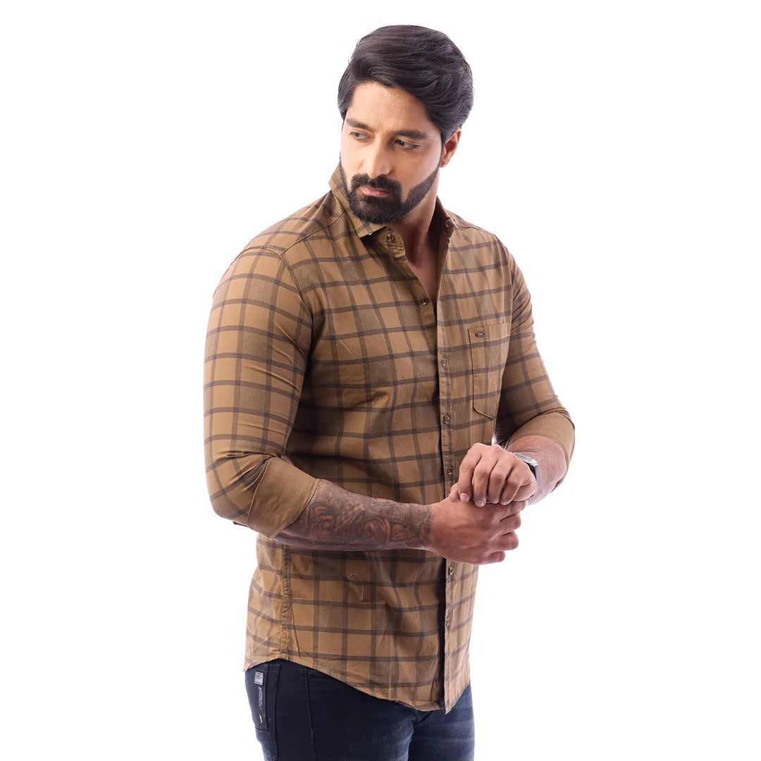 Blue Print Checked Shirt For Men - 1423