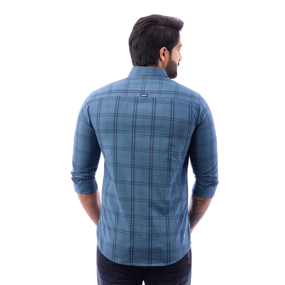 Light Blue Print Checked Shirt For Men - 1424