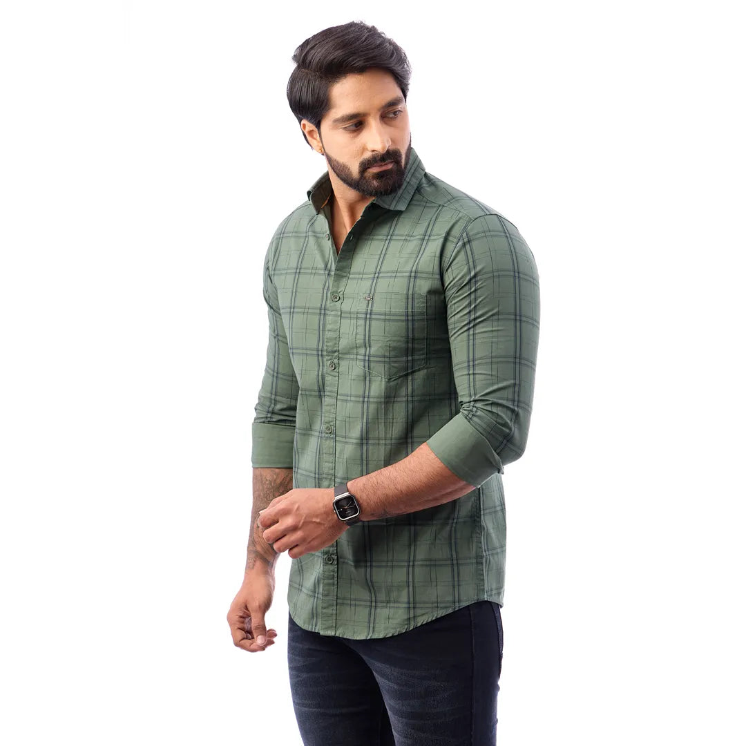 Light Blue Print Checked Shirt For Men - 1424