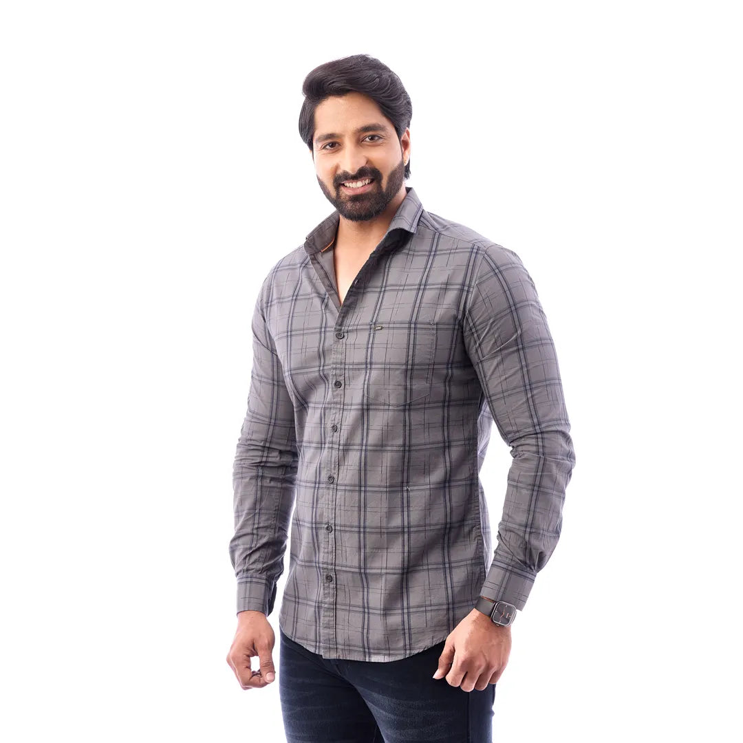 Light Blue Print Checked Shirt For Men - 1424