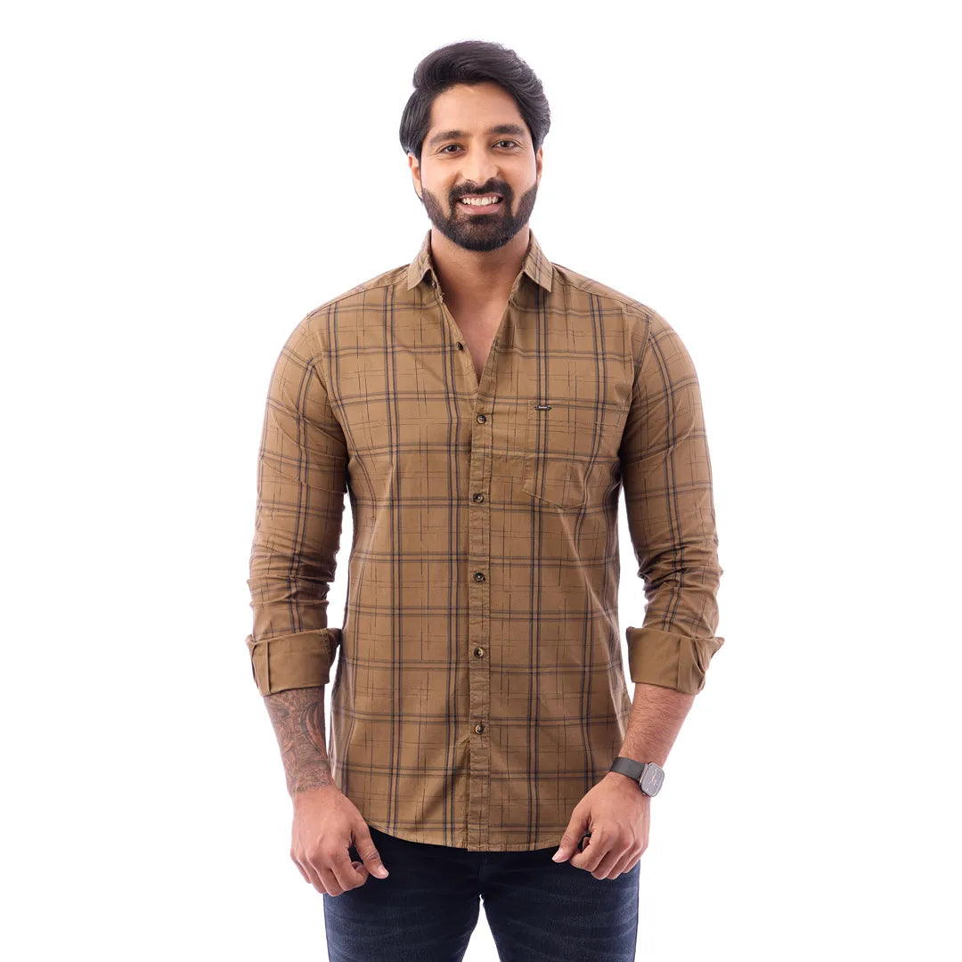 Light Blue Print Checked Shirt For Men - 1424