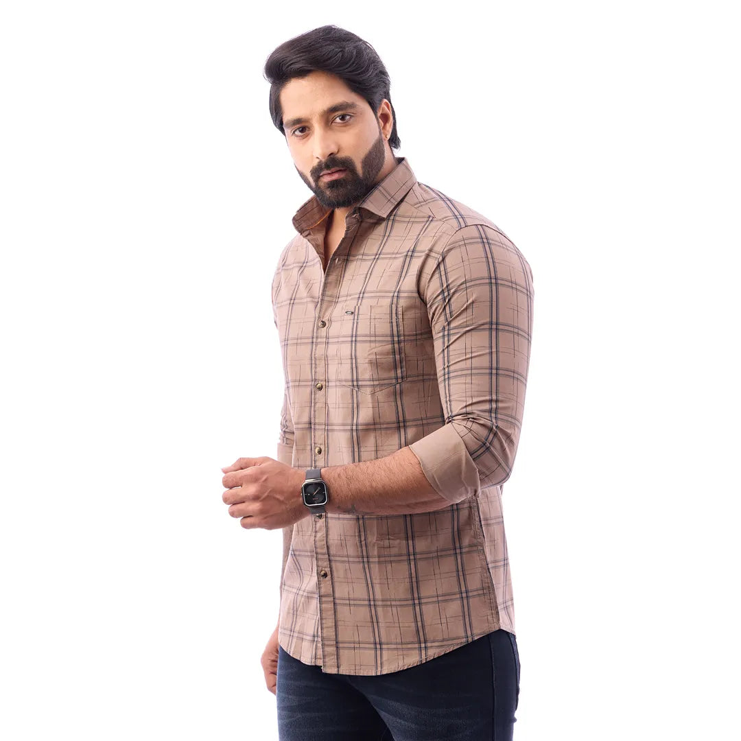 Light Blue Print Checked Shirt For Men - 1424