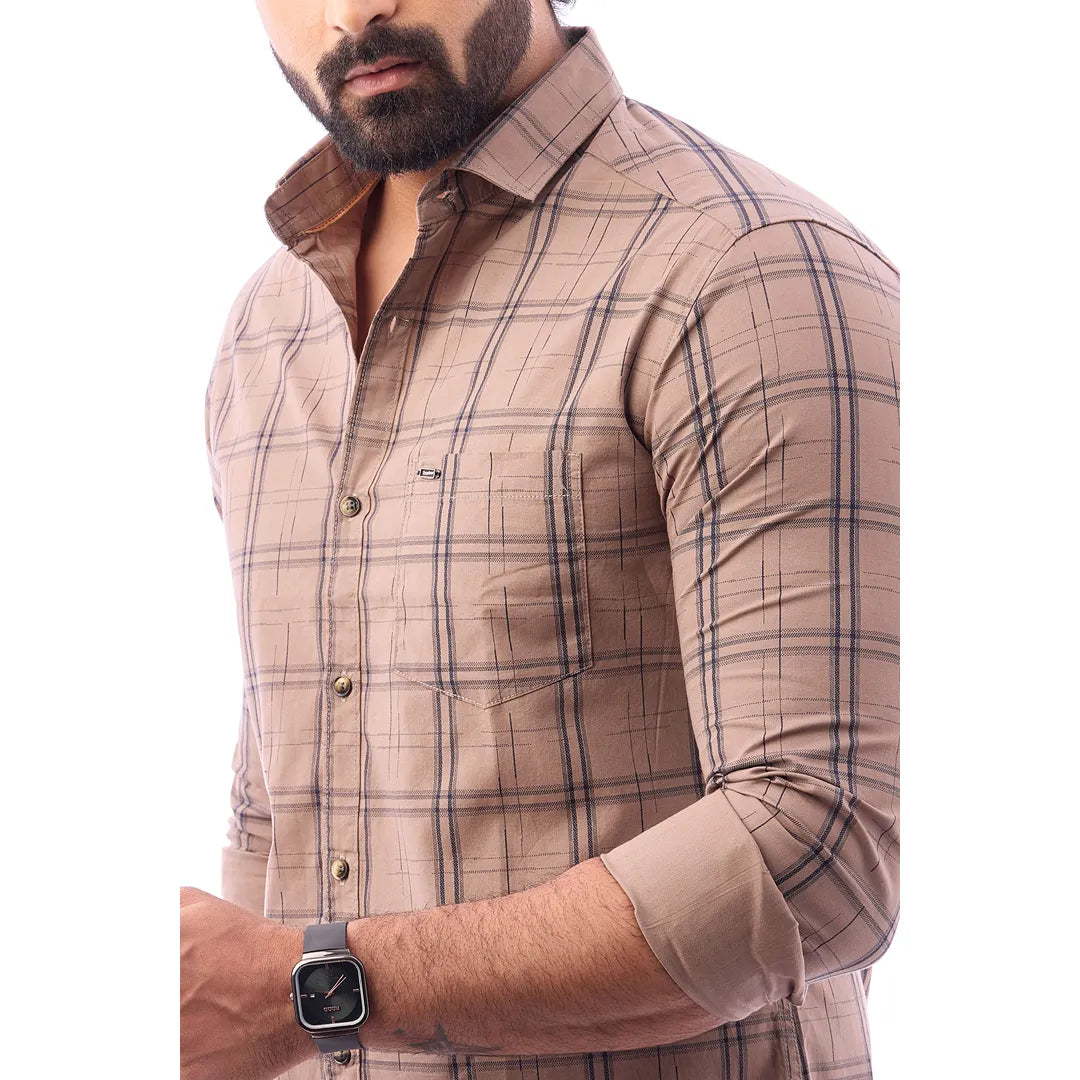 Light Blue Print Checked Shirt For Men - 1424