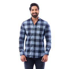 Duo Blue Print Checked Shirt For Men - 1426