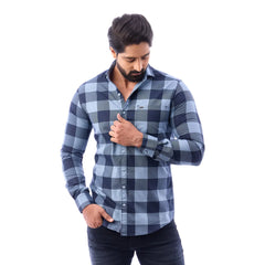 Duo Blue Print Checked Shirt For Men - 1426