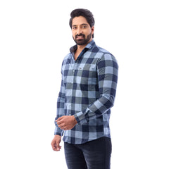 Duo Blue Print Checked Shirt For Men - 1426