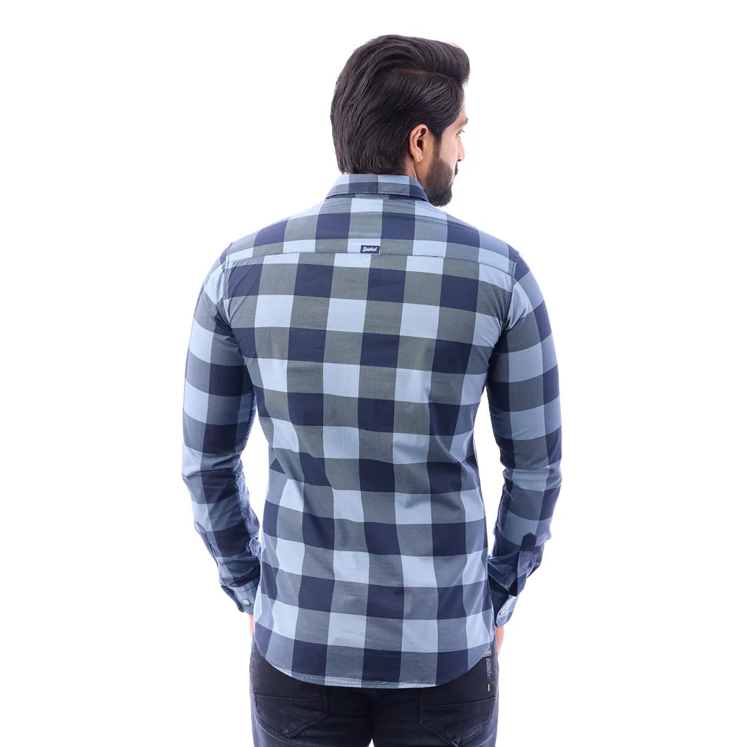 Duo Blue Print Checked Shirt For Men - 1426