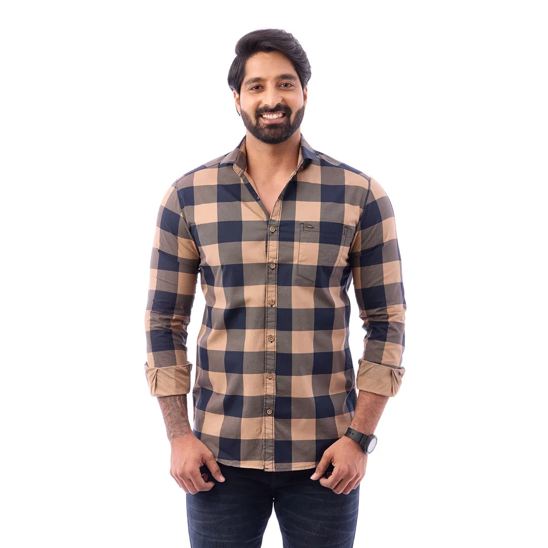 Duo Blue Print Checked Shirt For Men - 1426