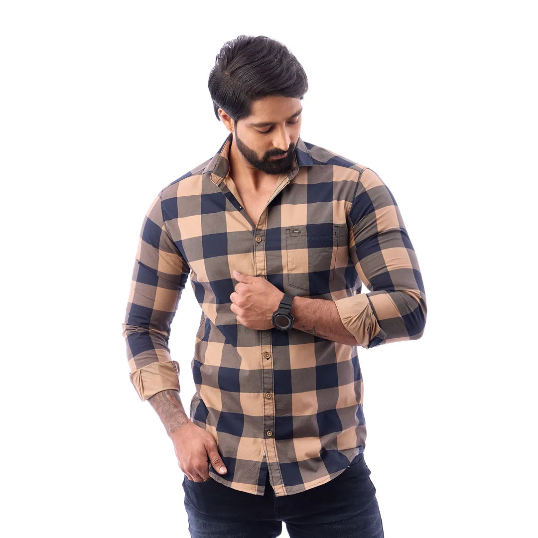 Duo Blue Print Checked Shirt For Men - 1426