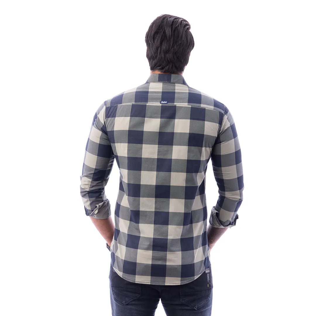 Duo Blue Print Checked Shirt For Men - 1426