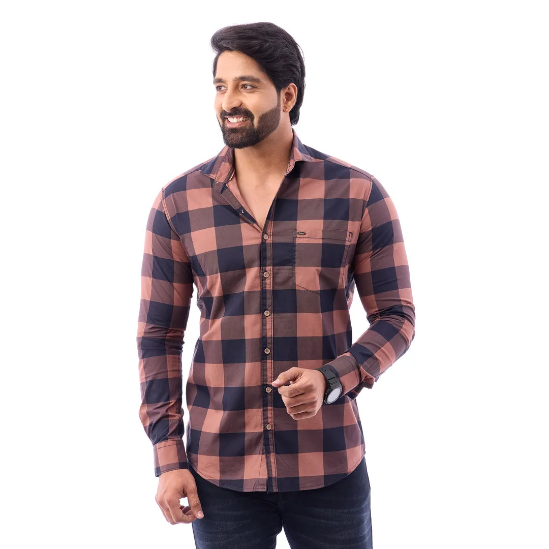 Duo Blue Print Checked Shirt For Men - 1426