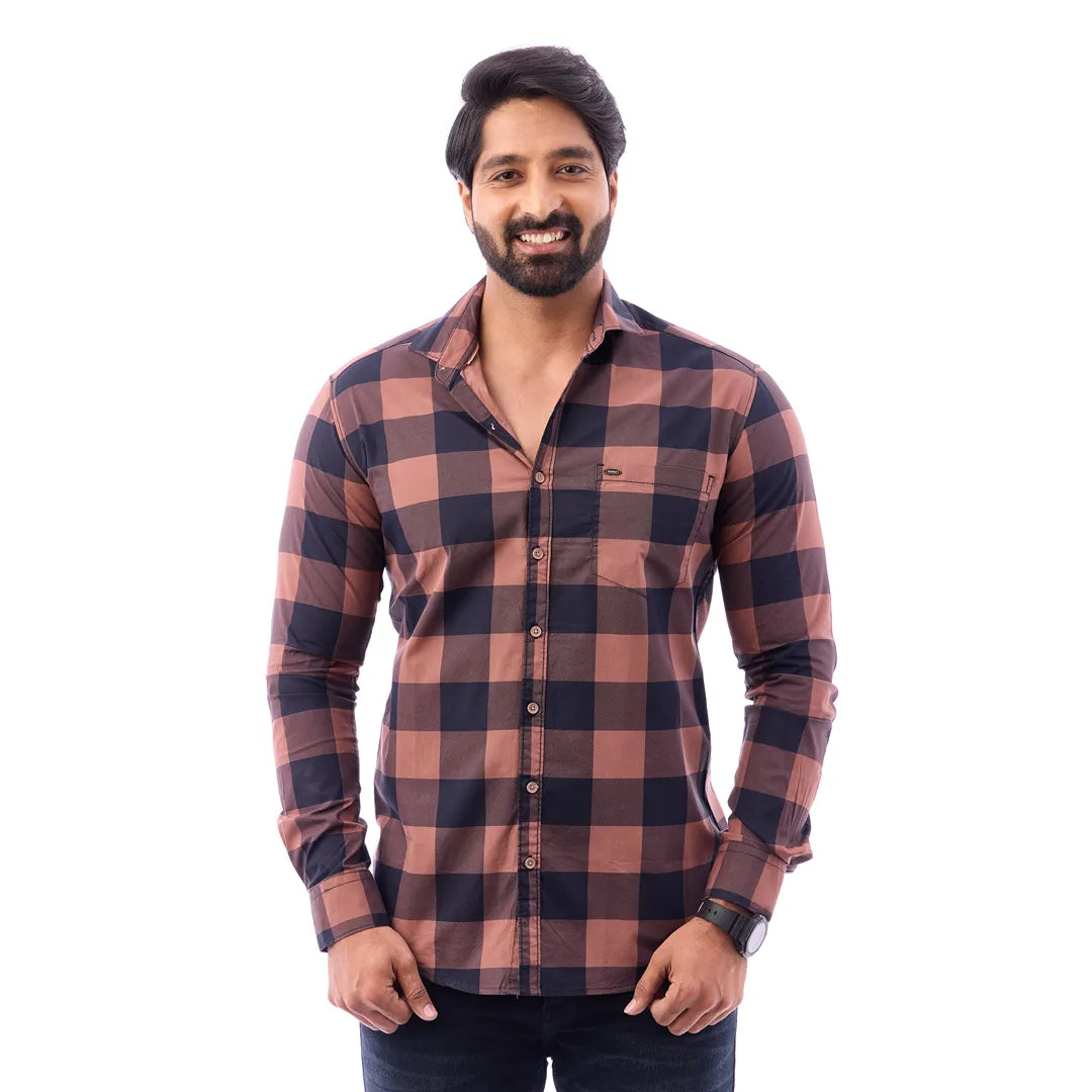 Duo Blue Print Checked Shirt For Men - 1426