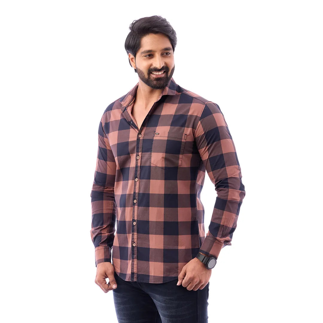 Duo Blue Print Checked Shirt For Men - 1426