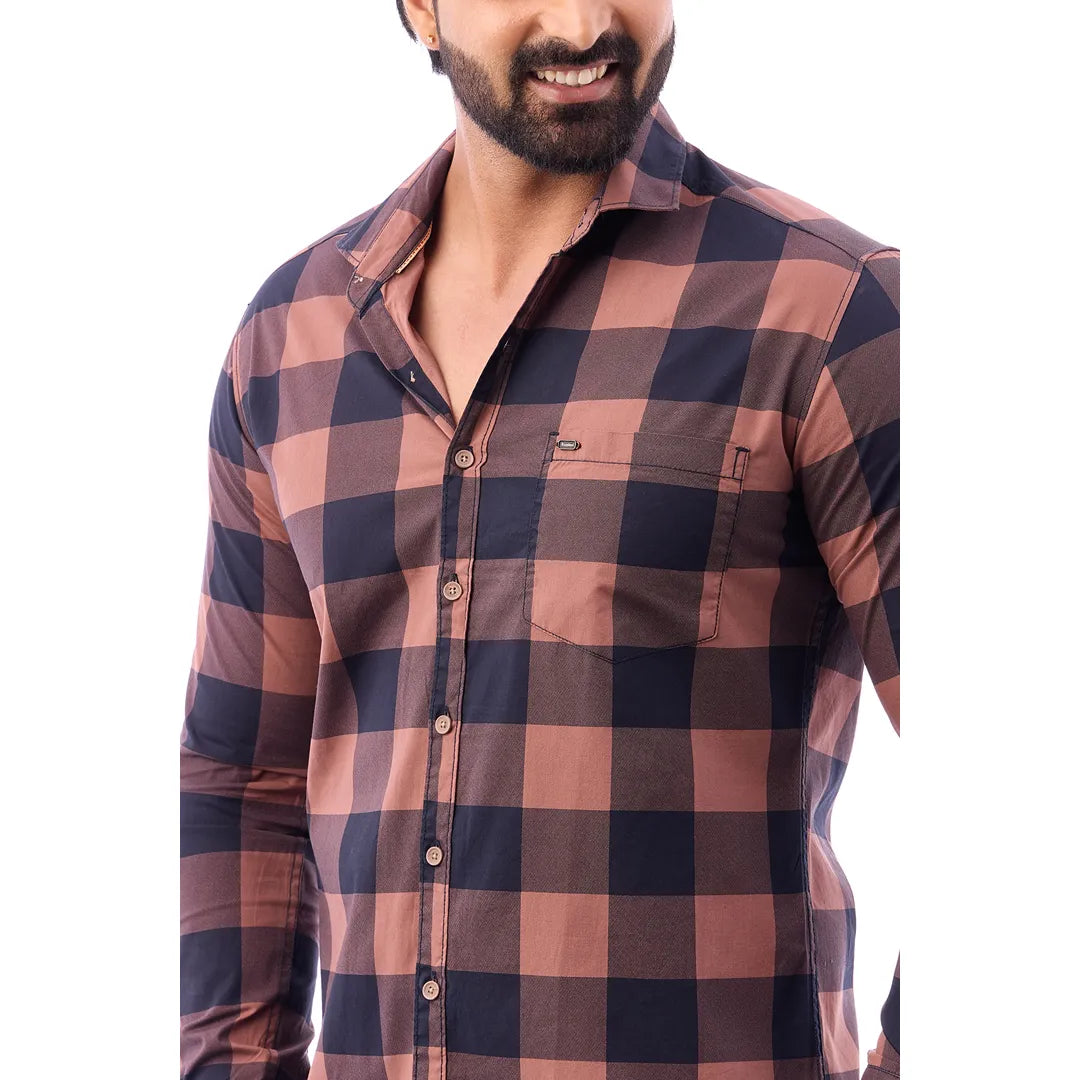 Duo Blue Print Checked Shirt For Men - 1426