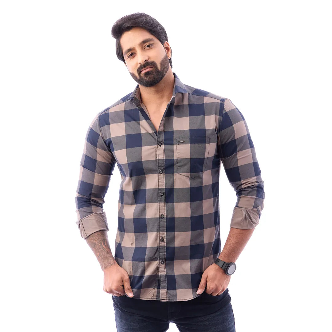 Duo Blue Print Checked Shirt For Men - 1426