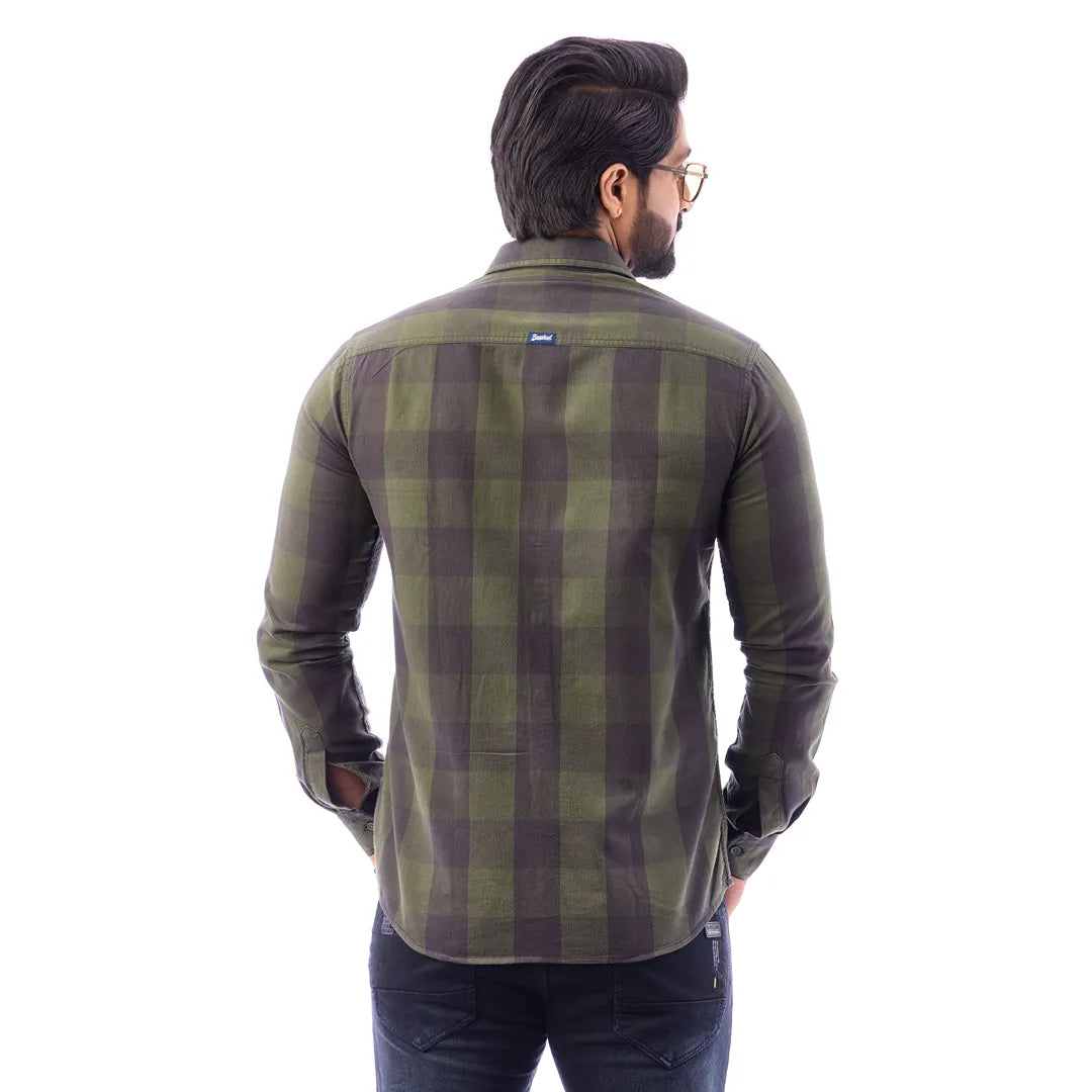 Light Green Corduroy View Checked Shirt For Men - 1428