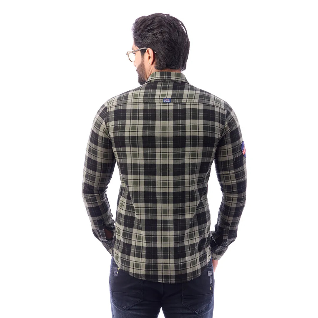 Green Corduroy View Checked Shirt For Men - 1429