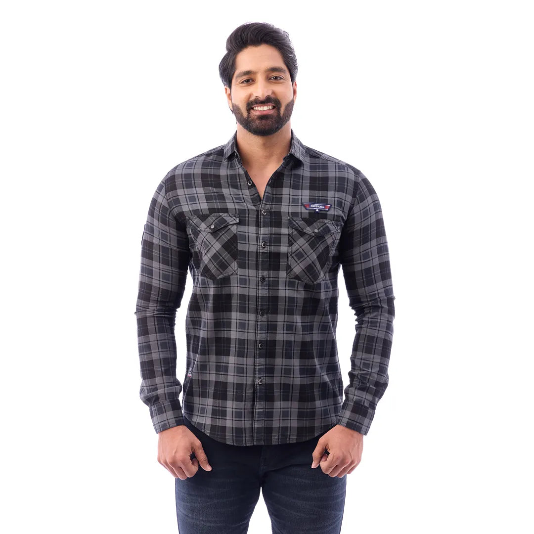 Green Corduroy View Checked Shirt For Men - 1429