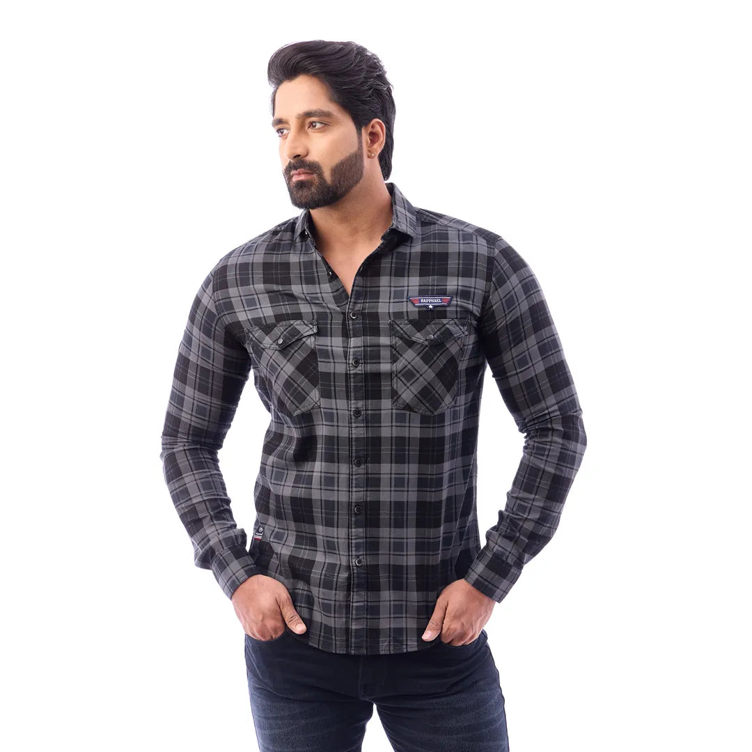 Green Corduroy View Checked Shirt For Men - 1429